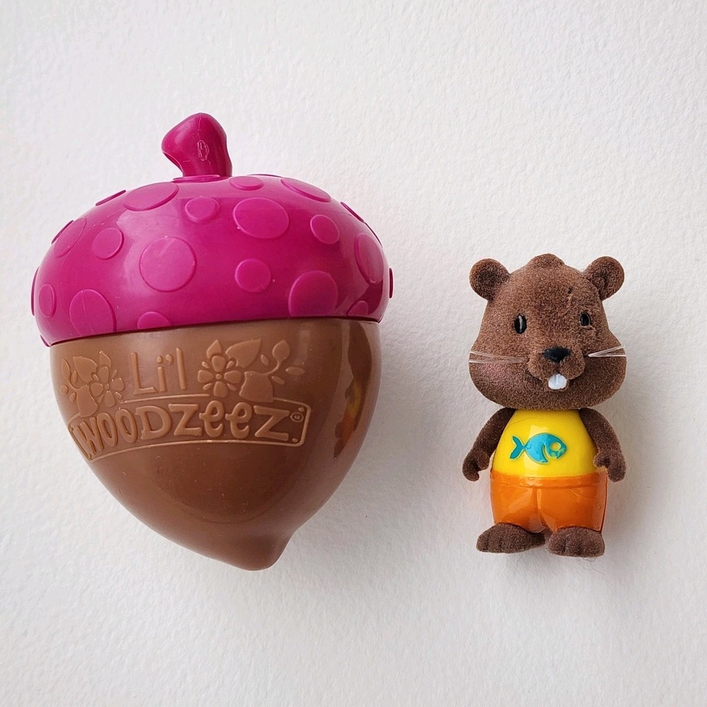 LI'L WOODZEEZ BOBBLEEZ HEAD‎ BENNY BEAVER #26 PINK TOP ACORN Kids Plastic Toy